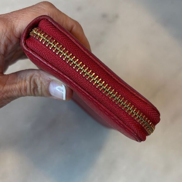 Michael Kors Wallet Leather Pebbled Red Jet Set Continental Full Zip Wallet - Picture 10 of 16